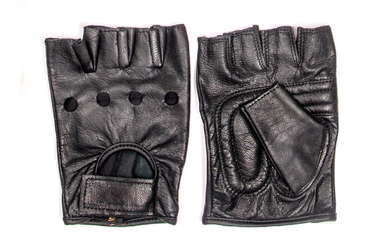 HG001 LEATHER FINGERLESS GLOVES BLACK